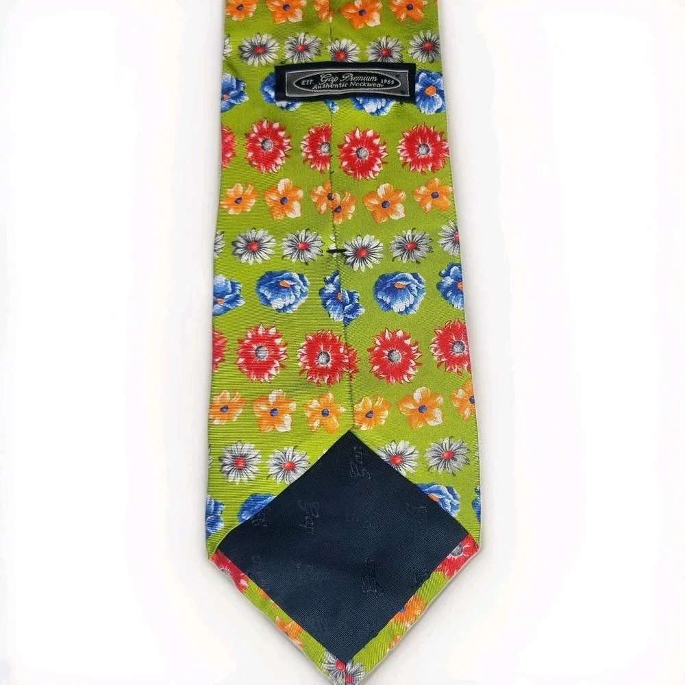 Vintage Gap Mens Necktie Tie Green Floral 100% Silk‎ Made In USA Classic 90s